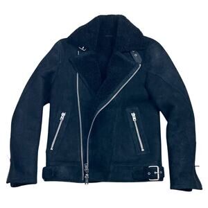 All Saints Shearling Sheepskin Moto Motorcycle Leather Jacket Black S